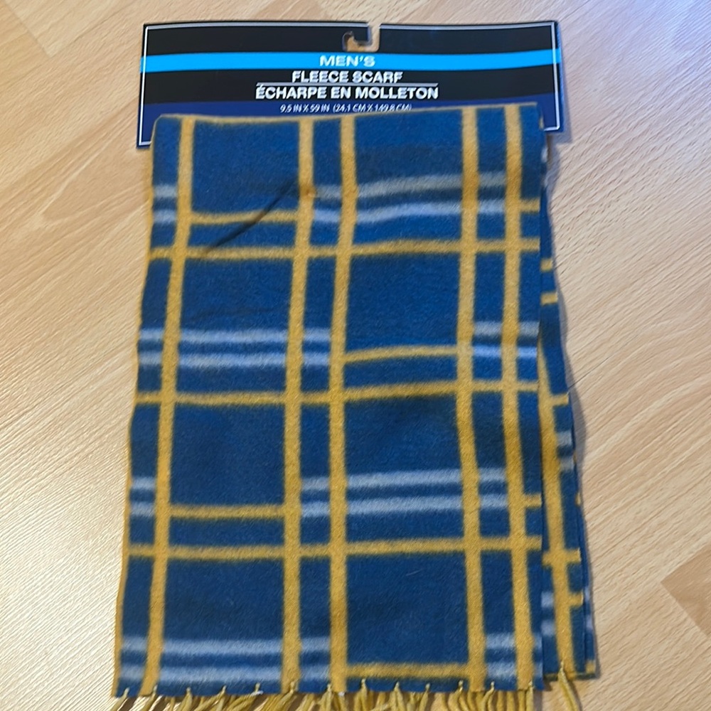 Men's Fleece Scarf - Blue and Yellow Plaid